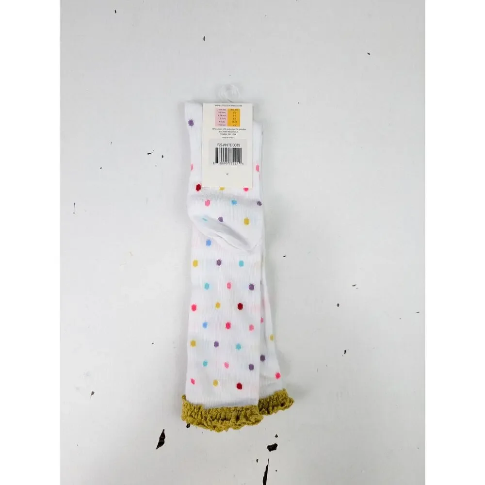 Little Stocking Girls 7-10Y White Dots Gold Lace Knee High Socks
